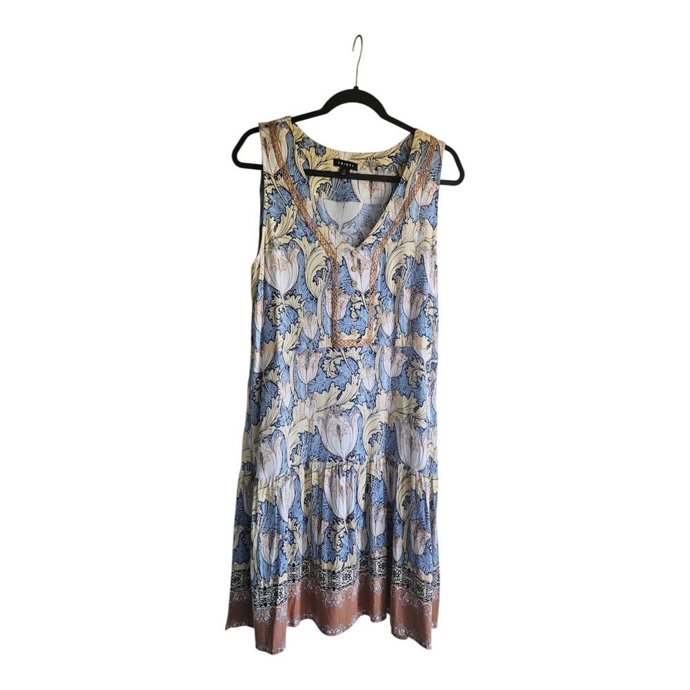 Tribal Dress Size L Sleeveless Floral V-Neck Pockets Tiered